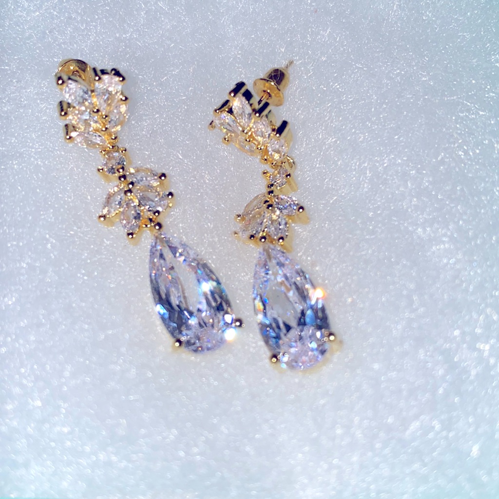 Bridal Gold Plated Over Sterling Silver Cubic Zirconia Drop Earrings 25$